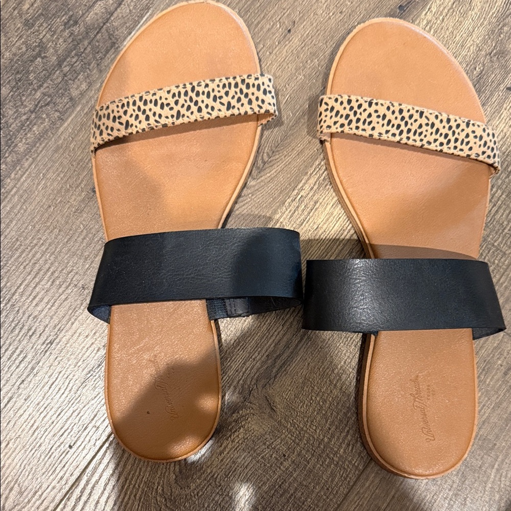 3/$8 Universal Thread Two-Band Slide Sandals in Tan, Black & Leopard